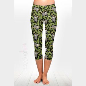 Hangin' Out Sloth Capris - Wide Band Exclusive Printed Women's Leggings One Size
